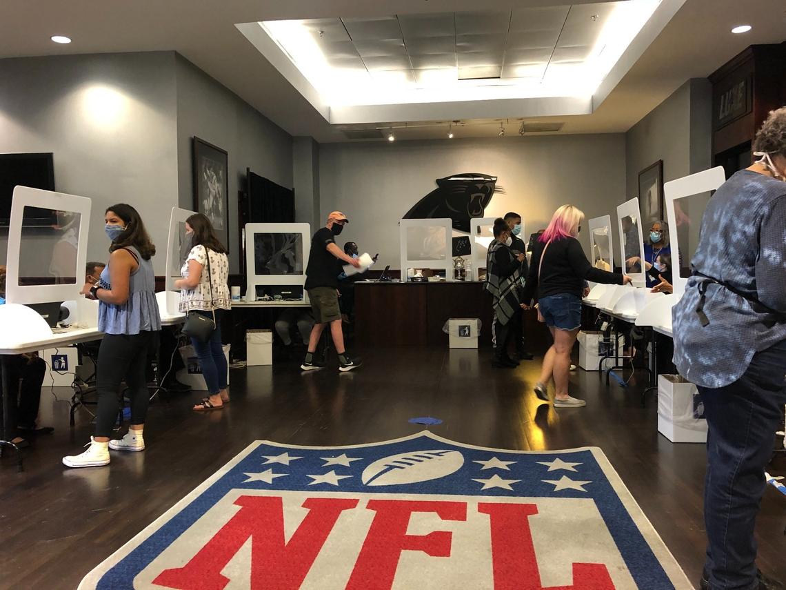 Voters at Bank of America Stadium early voting location.
