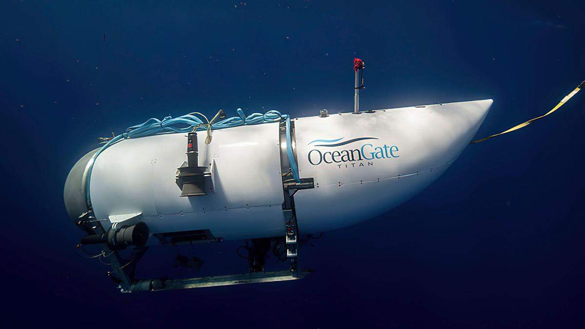 This photo provided by OceanGate Expeditions shows a submersible vessel named Titan used to visit the wreckage site of the Titanic. In a race against the clock on the high seas, an expanding international armada of ships and airplanes searched Wednesday, June 21, 2023, for the submersible that vanished in the North Atlantic while taking five people down to the wreck of the Titanic.