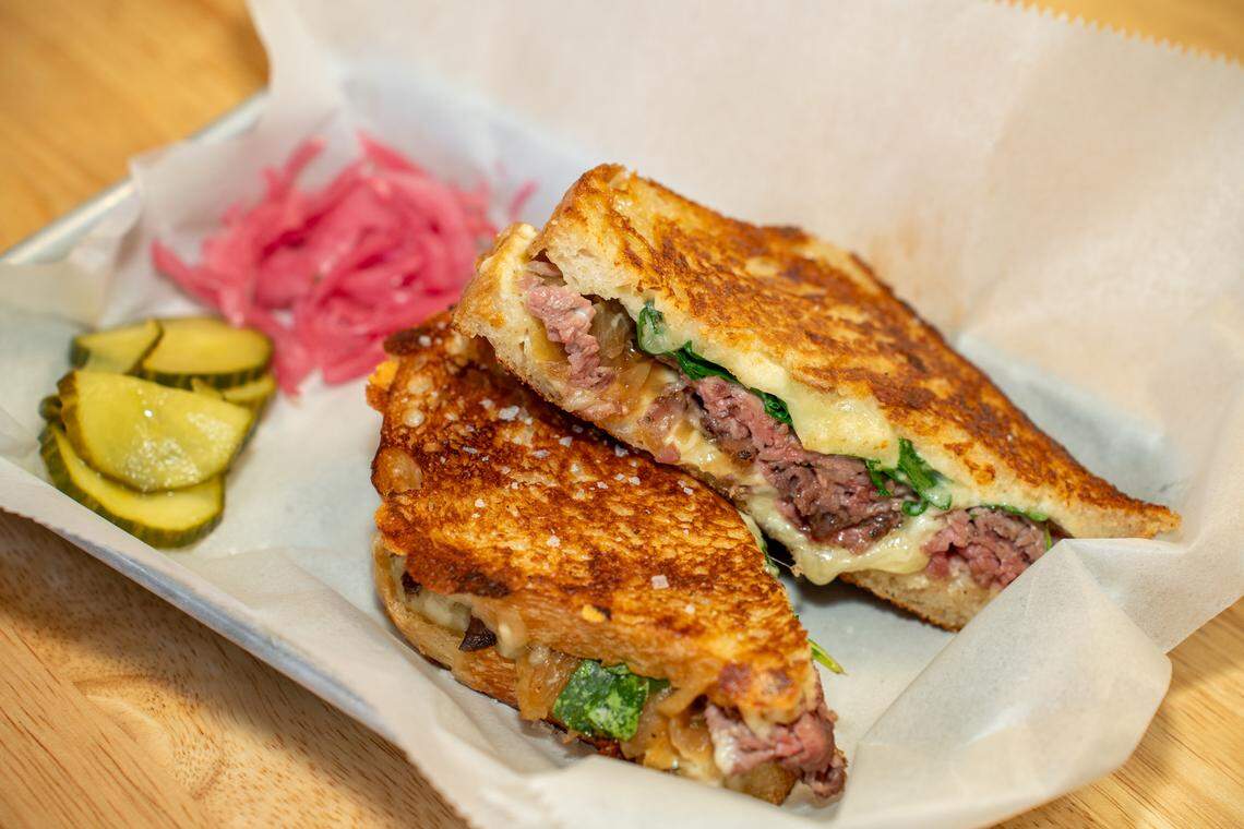 Smoked prime rib panini at Marlee Jean’s Raw Bar + Kitchen.