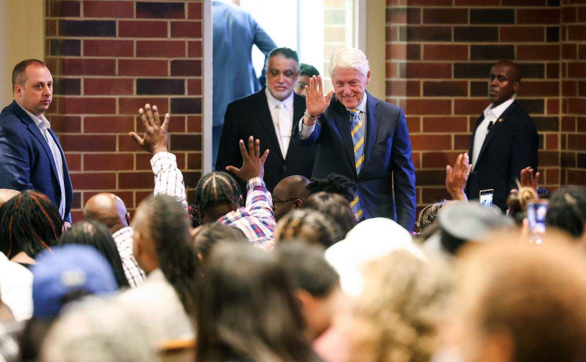 Former President Bill Clinton enters St. Paul Baptist Church in Charlotte where he stumps for Kamala Harris on Sunday, November 3, 2024 a day after the VP visits the Queen City.