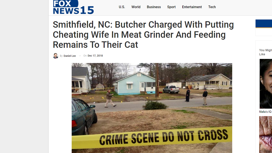 This is the story that appeared on Fox News 15, which Smithfield Police say is completely fake. Screenshot of Fox News 15.