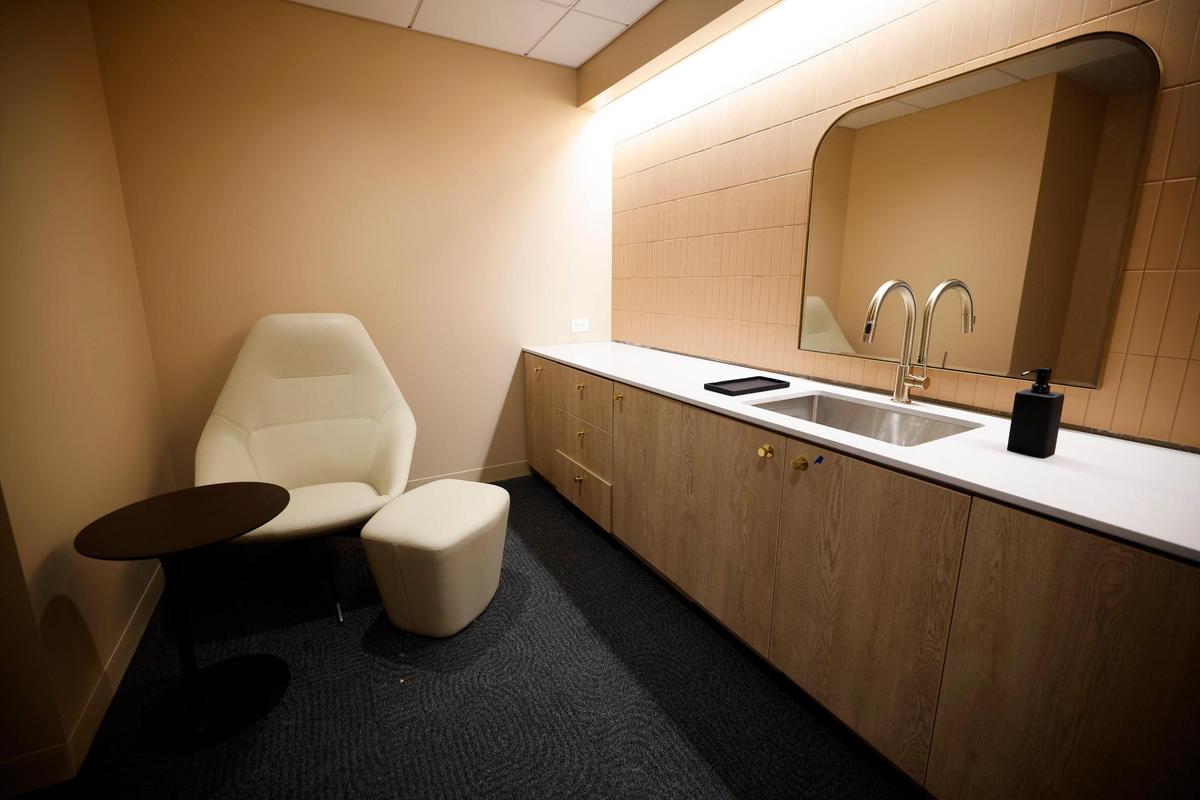 One of two wellness rooms on the newly-renovated third floor of One South. The 40-story office tower was bought by a pair of investment firms last year.