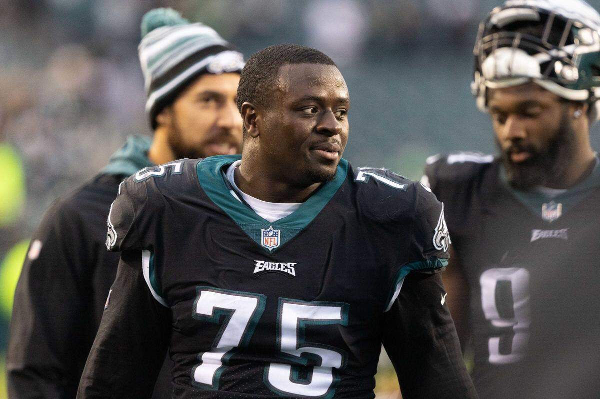 Nov 21, 2021; Philadelphia, Pennsylvania, USA; Philadelphia Eagles defensive end Tarron Jackson (75) in a game against the New Orleans Saints at Lincoln Financial Field. Mandatory Credit: Bill Streicher-USA TODAY Sports