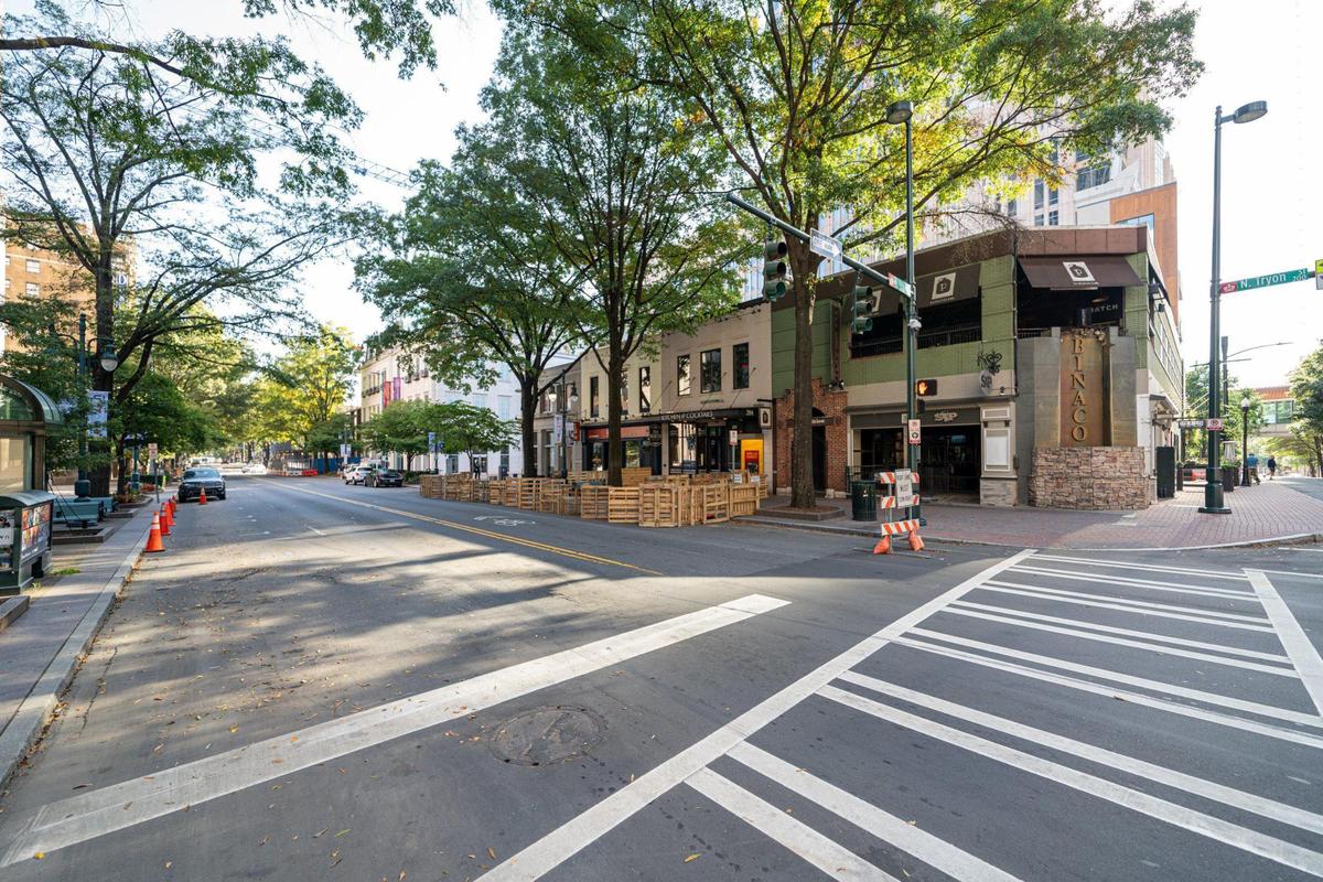 Tryon Street between Fifth and Sixth streets in uptown hosted on-street dining to aid struggling businesses. 