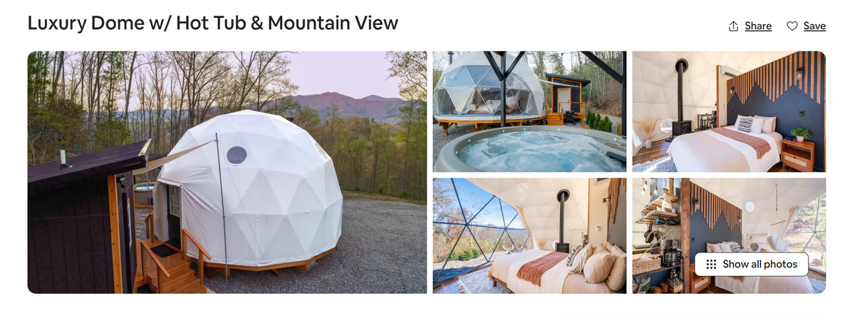The “Smoky Mtn Dome” Airbnb in Whittier, NC.