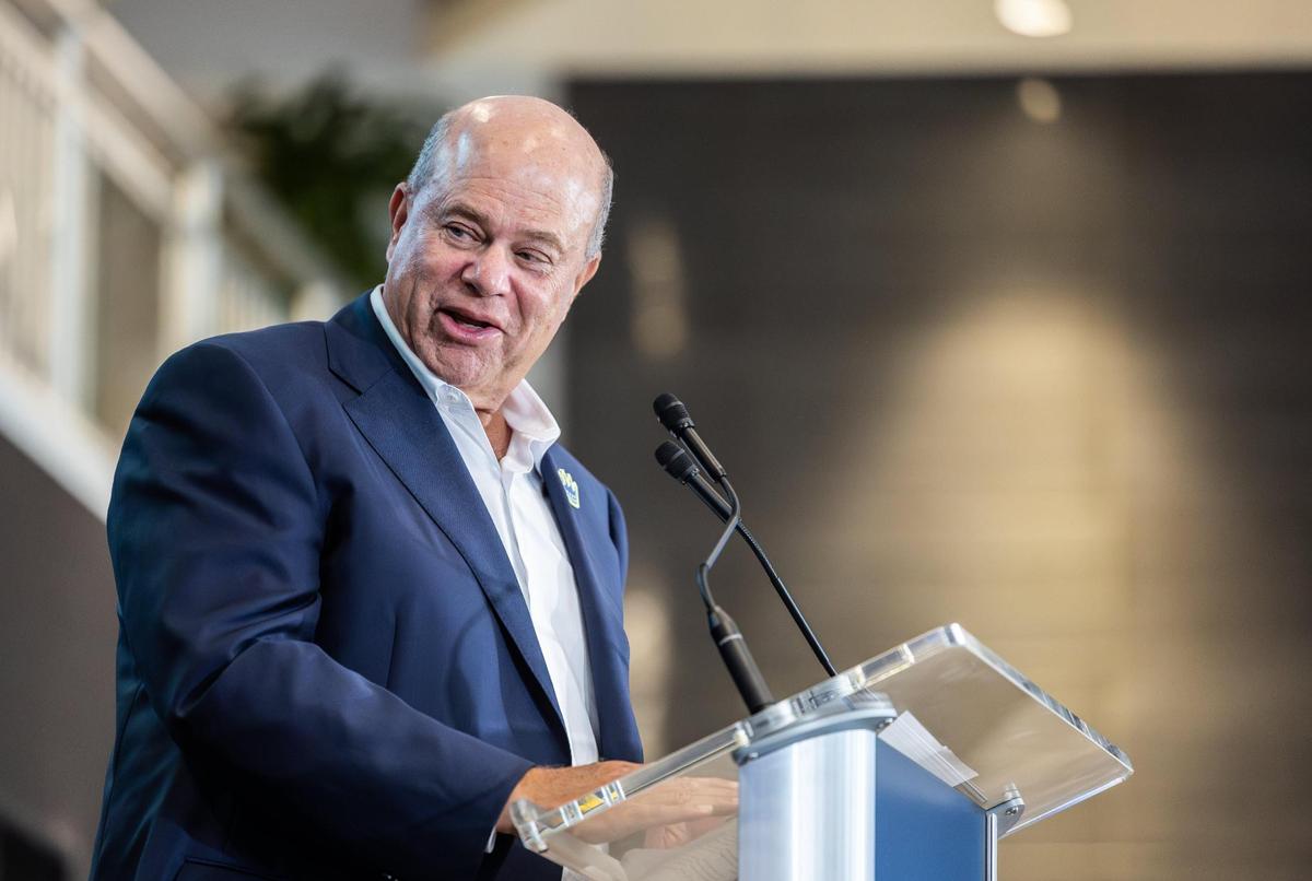 David Tepper speaks during a press conference announcing the 2026 MLS All-Star Game will be held in Charlotte at the Bank of America Stadium in Charlotte on Wednesday, July 16, 2025.