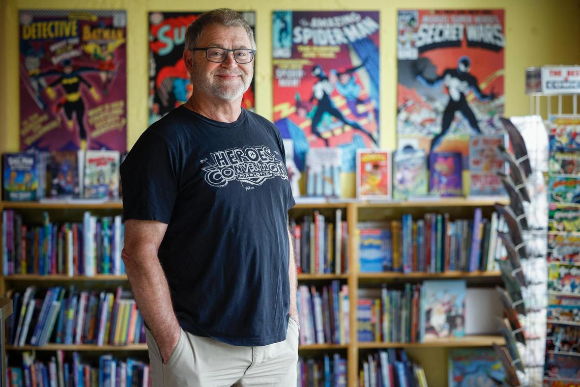Shelton Drum, at his Heroes Aren’t Hard to Find comic book store on Pecan Avenue. He’s also preparing for HeroesCon 2022 in Charlotte this month, marking the 40th anniversary of the event, which is expected to draw over 10,000 people a day.