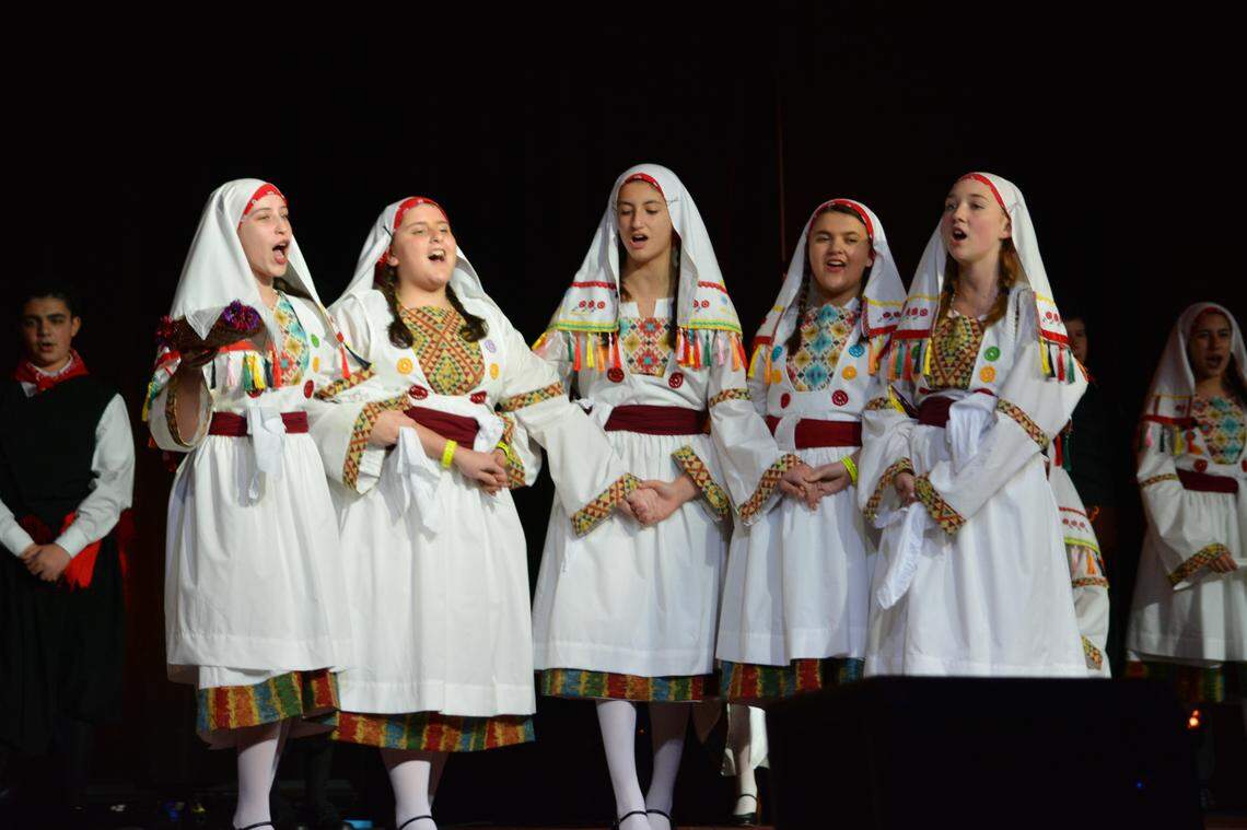 Members of the group “Armonia” from Holy Trinity Greek Orthodox Cathedral perform a traditional dance from the island of Tilos at the 2018 Hellenic Dance Festival in Orlando.