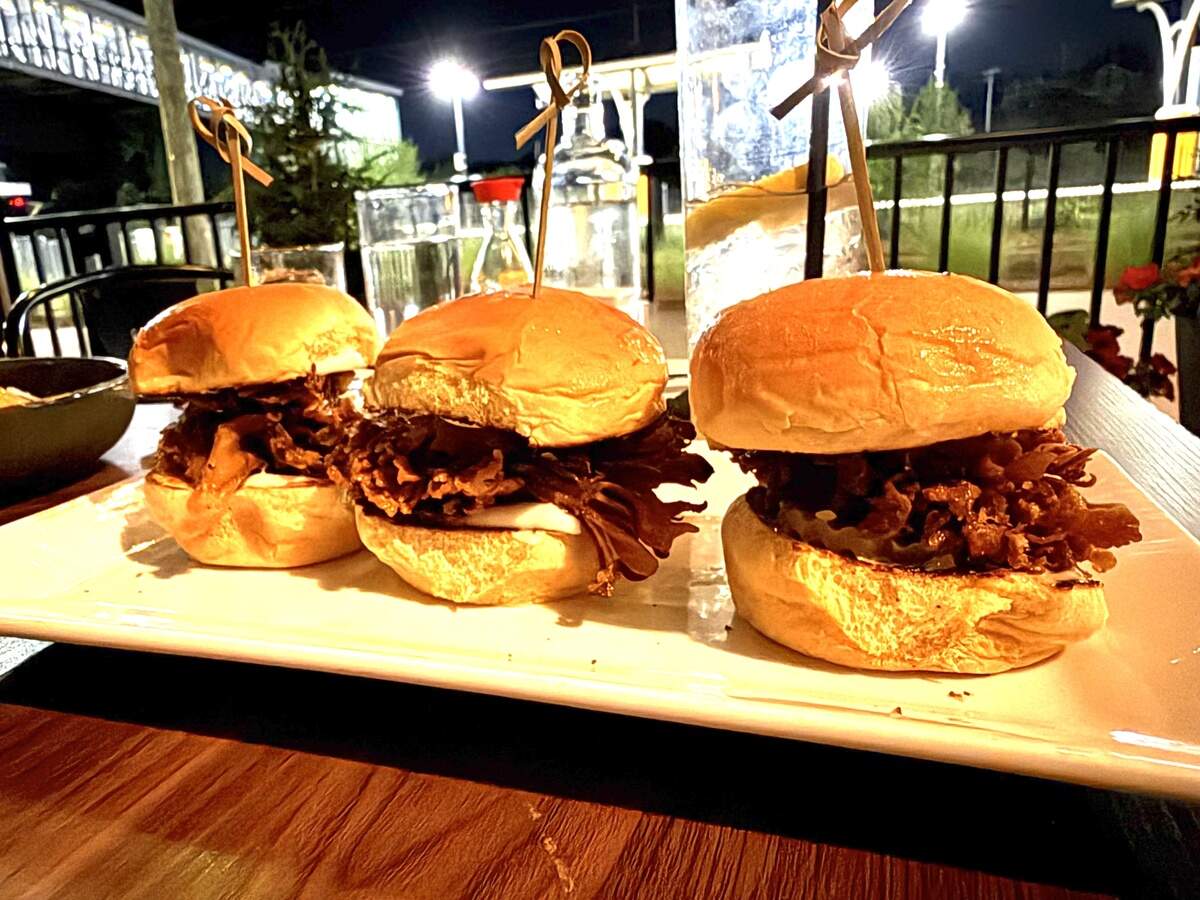Soul Gastrolounge has vegan “Trick-fil-A” sliders: Three crispy Southern fried hen of the woods mushrooms, vegan mayo and a crisp pickle.