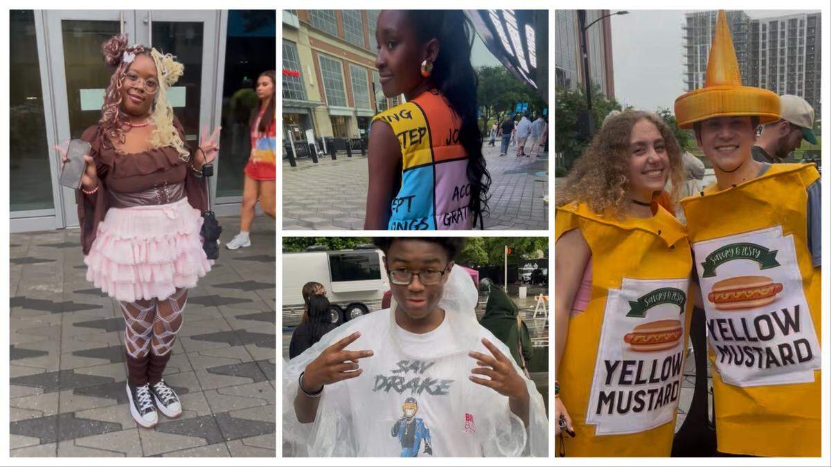 Fans show off their fits before the Kendrick Lamar concert in Charlotte on Saturday, May 3, 2025.