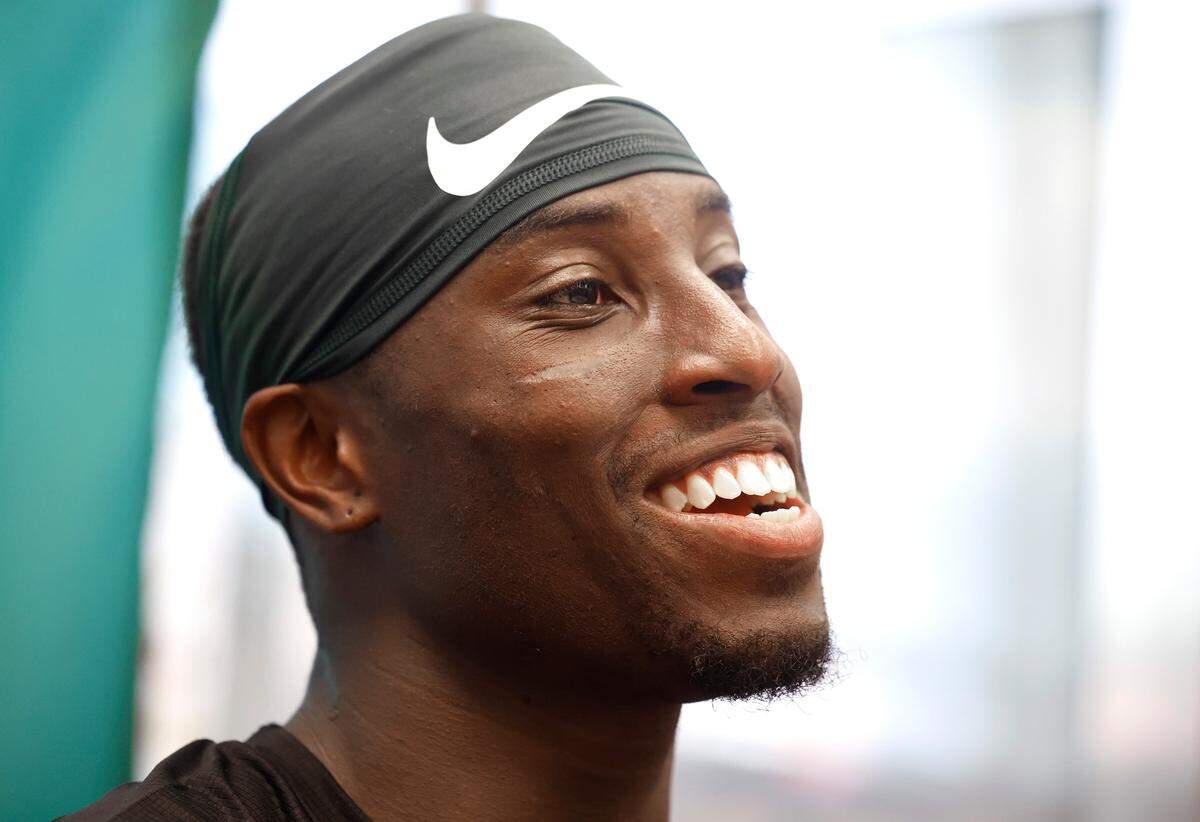 Charlotte 49ers defensive back Dontae Balfour smiles as he answers questions from the media on Friday, August 3, 2024.