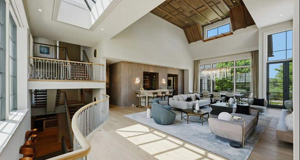 This and many other rooms in the Lebdas’ mansion has views of the fairways at Quail Hollow Club in south Charlotte.