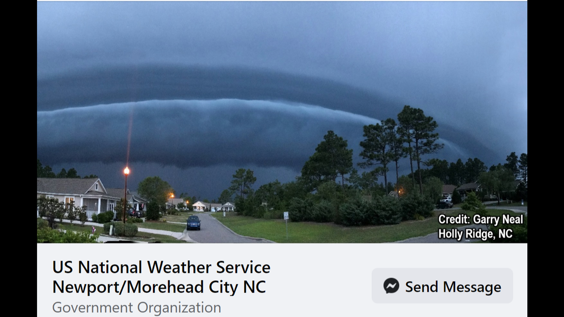 The unusual weather formation seen off coastal North Carolina town was a shelf cloud, according to the National Weather Service.