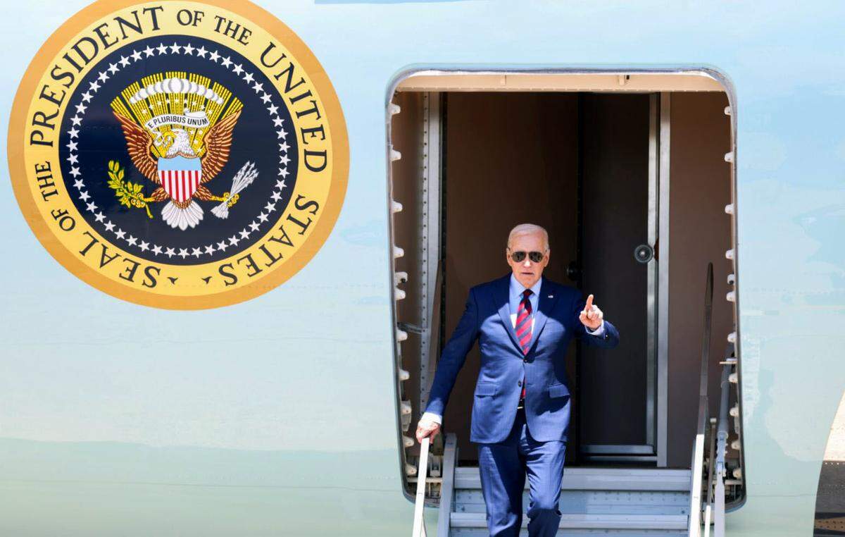 President Joe Biden arrives at North Carolina Air National Guard in Charlotte to meet with meets with families of slain officers on Thursday, May 2, 2024