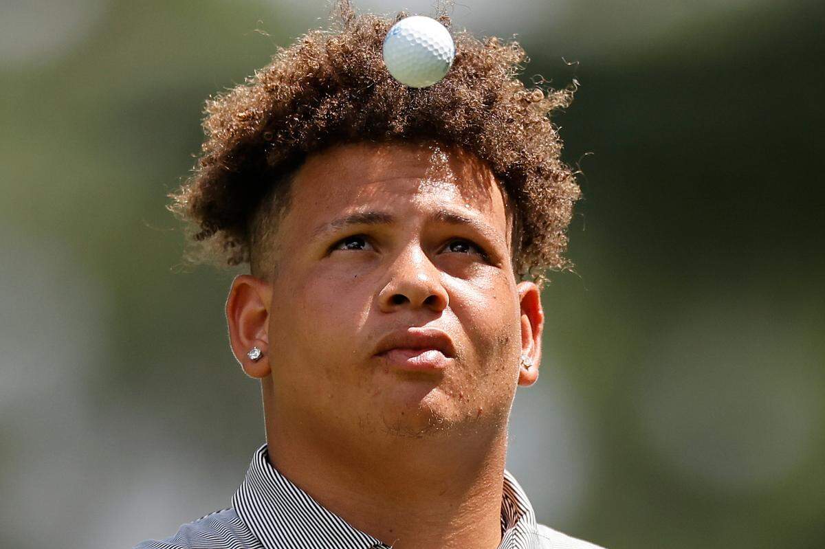 Johnson C. Smith’s Dylan Mauricette tosses his ball while waiting to tee off on the third during the Charlie Sifford Centennial Cup at Quail Hollow Club in Charlotte, N.C., Monday, Aug. 29, 2022.