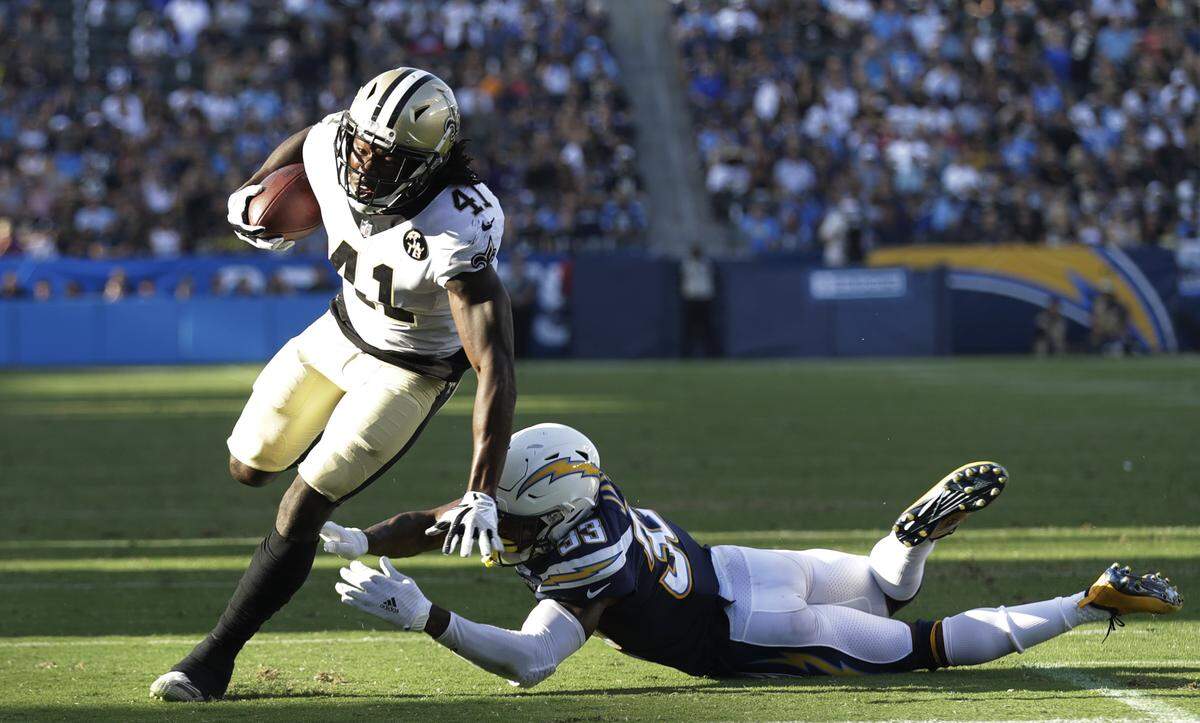 As a rookie in 2017, New Orleans Saints running back scored four touchdowns in three games against the Panthers and was eventually selected to the Pro Bowl.