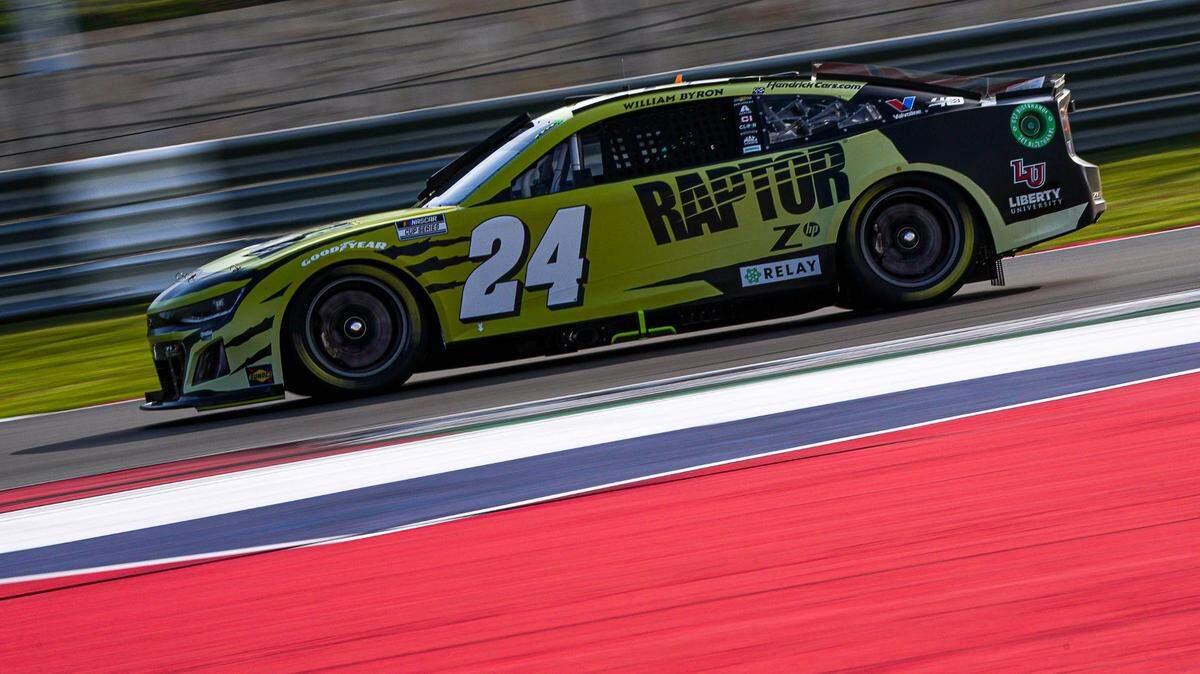 William Byron (24) rounds turn 18 during qualifying for the Sunday NASCAR EchoPark Automotive Grand Prix at the Circuit of the Americas on Saturday, March 23, 2024, in Austin, Texas.