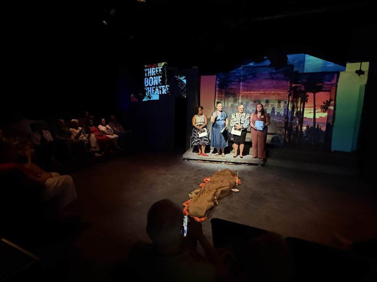 The team with Three Bone Theatre announces their 14th season on Friday, August 15, 2025. The announcement took place before a final dress rehearsal of their final 13th season play, ‘Electridad.’