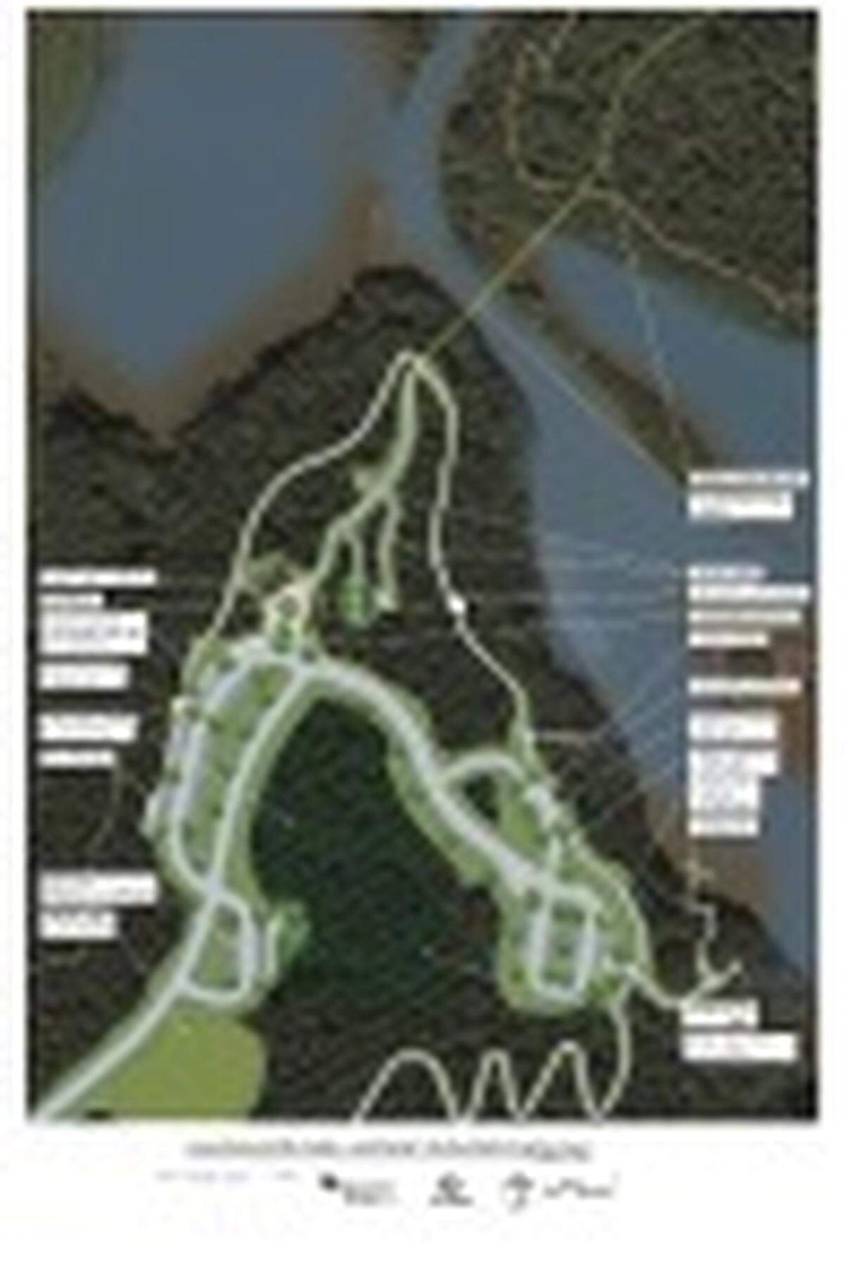 This architect’s rendering shows the planned lakefront area of Mountain Creek Park.