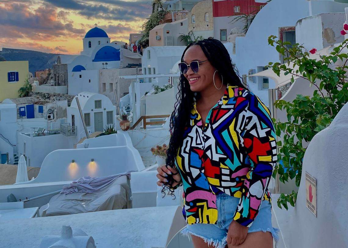 Sunset in Santorini, Greece.