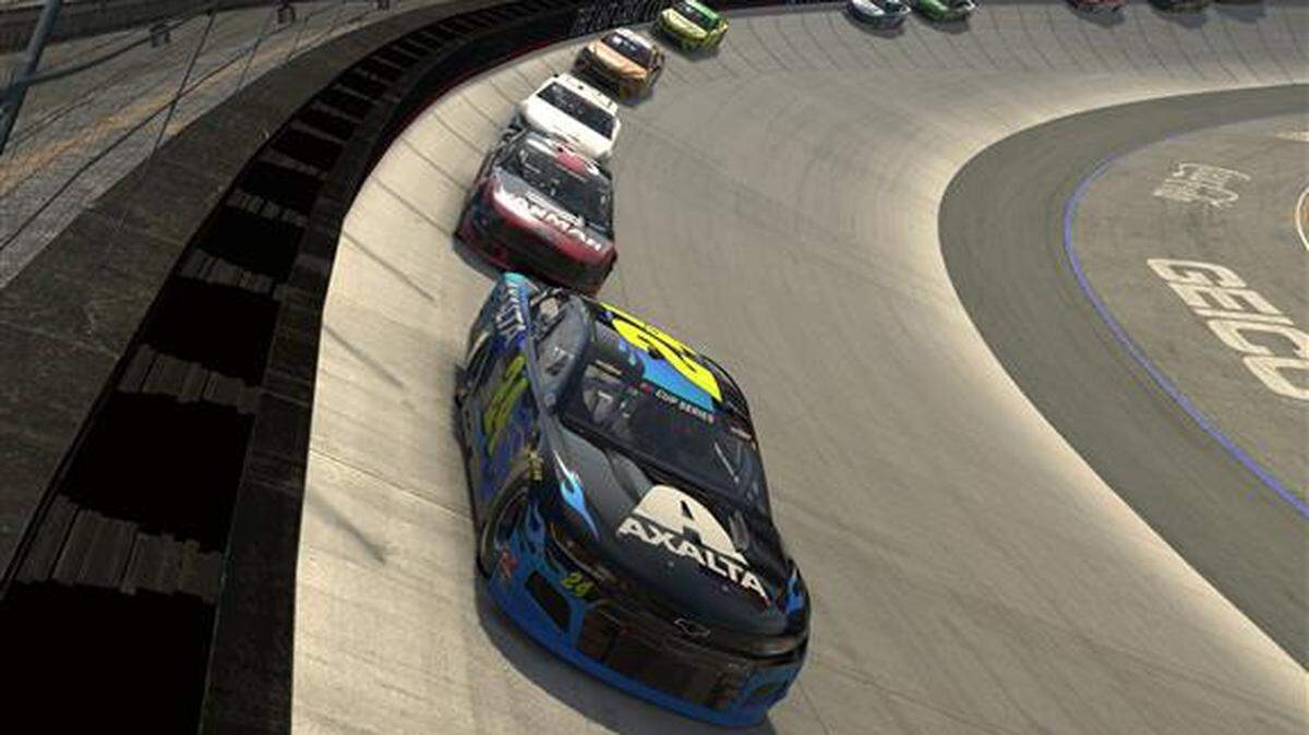 William Byron, driver of the #24 Axalta Chevrolet, leads the field at virtual Bristol Motor Speedway on April 5, 2020.