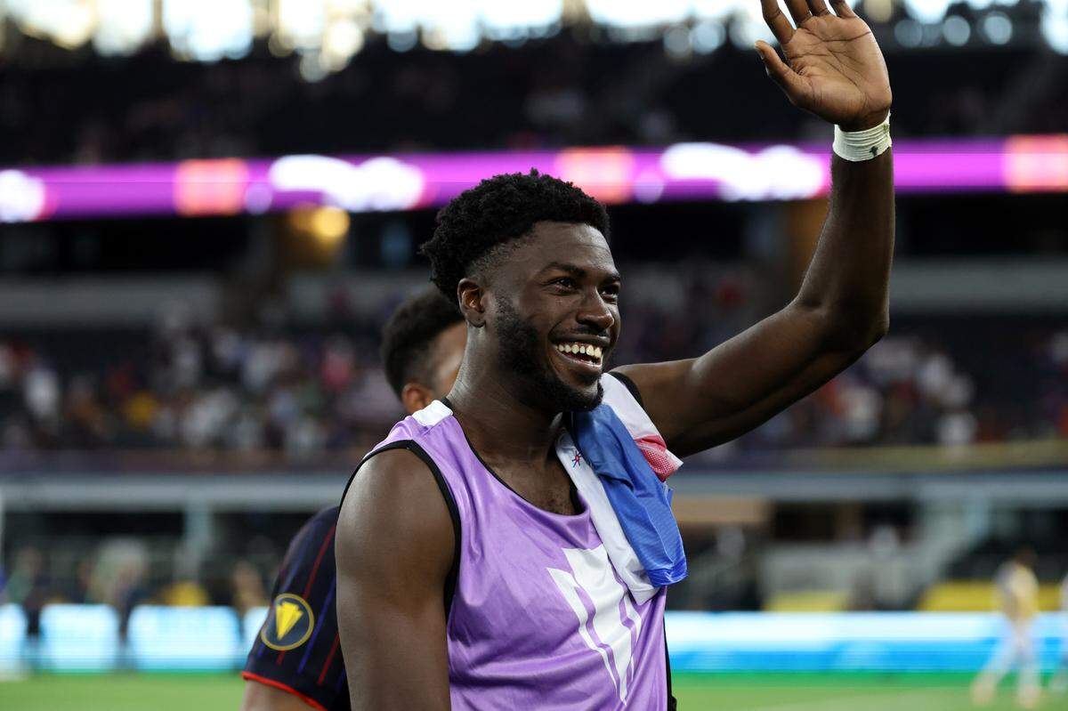 USA forward Patrick Agyemang (24) celebrates after winning a June group stage match of the 2025 Gold Cup against Haiti at AT&T Stadium. Kevin Jairaj-Imagn Images