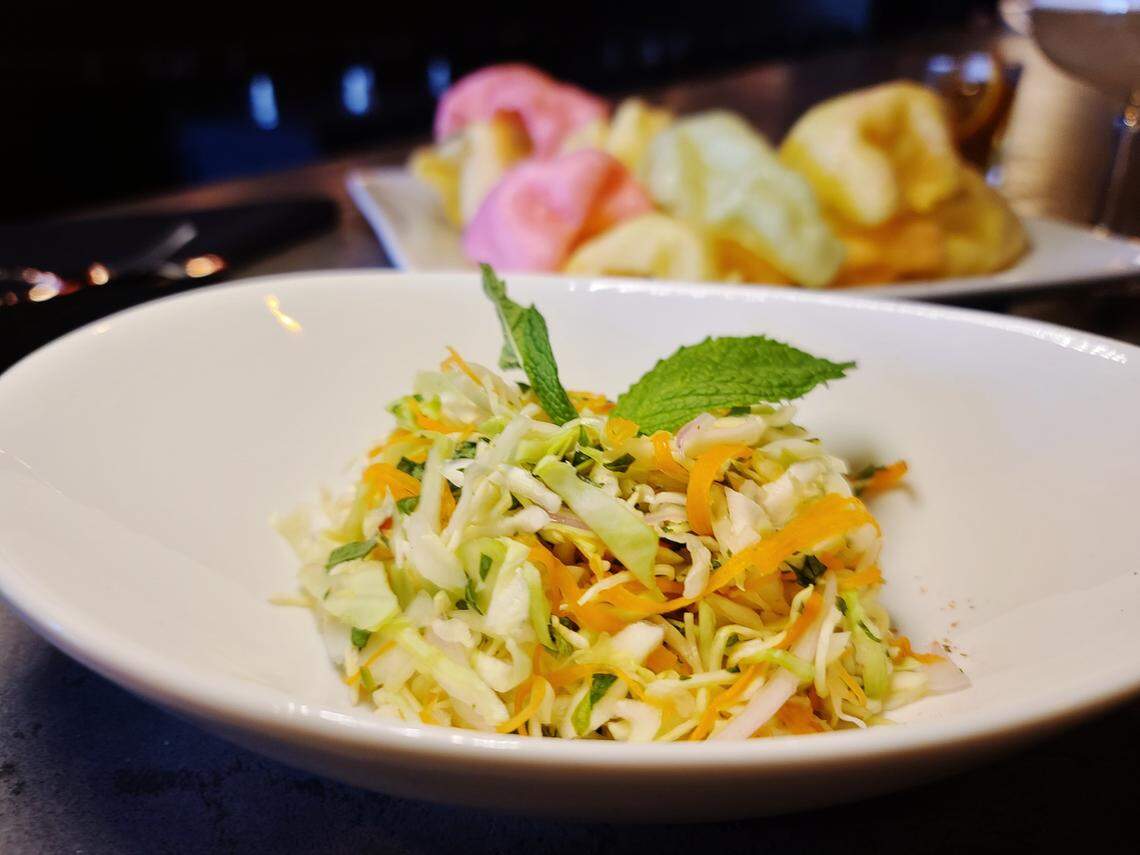 Shrimp Crisps & Vietnamese Slaw at Warmack (add chicken for an extra $6, shrimp for $8 or tofu for $4)