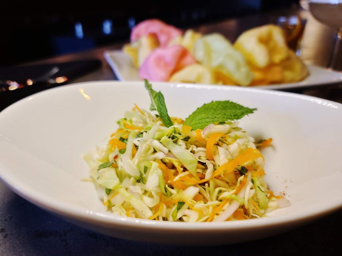 Shrimp Crisps & Vietnamese Slaw at Warmack (add chicken for an extra $6, shrimp for $8 or tofu for $4)