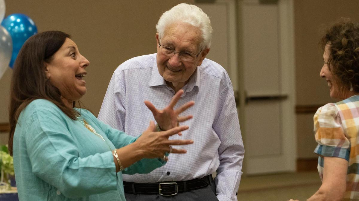 Holocaust survivor Irving Bienstock celebrates his 95th birthday on Tuesday, June 15, 2021 in Charlotte, N.C. Bienstock has spent the last 20 years educating children on the holocaust and prejudice with his life story. He is pictured here with his friend, Susan Jacobs.
