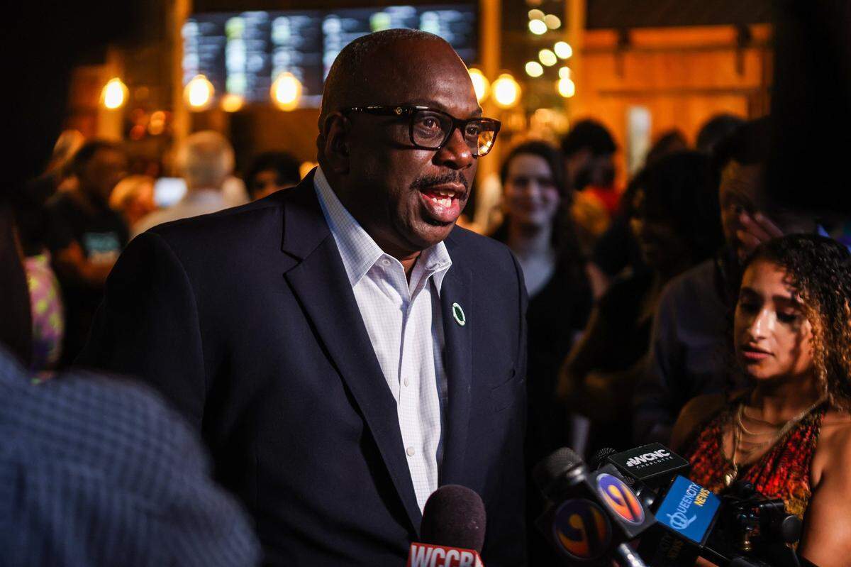 Democratic incumbent candidate for Charlotte City Council District 2, Malcom Graham, address media during an election watch party at Heist Brewery on Tuesday, July 26, 2022 in Charlotte, NC. 