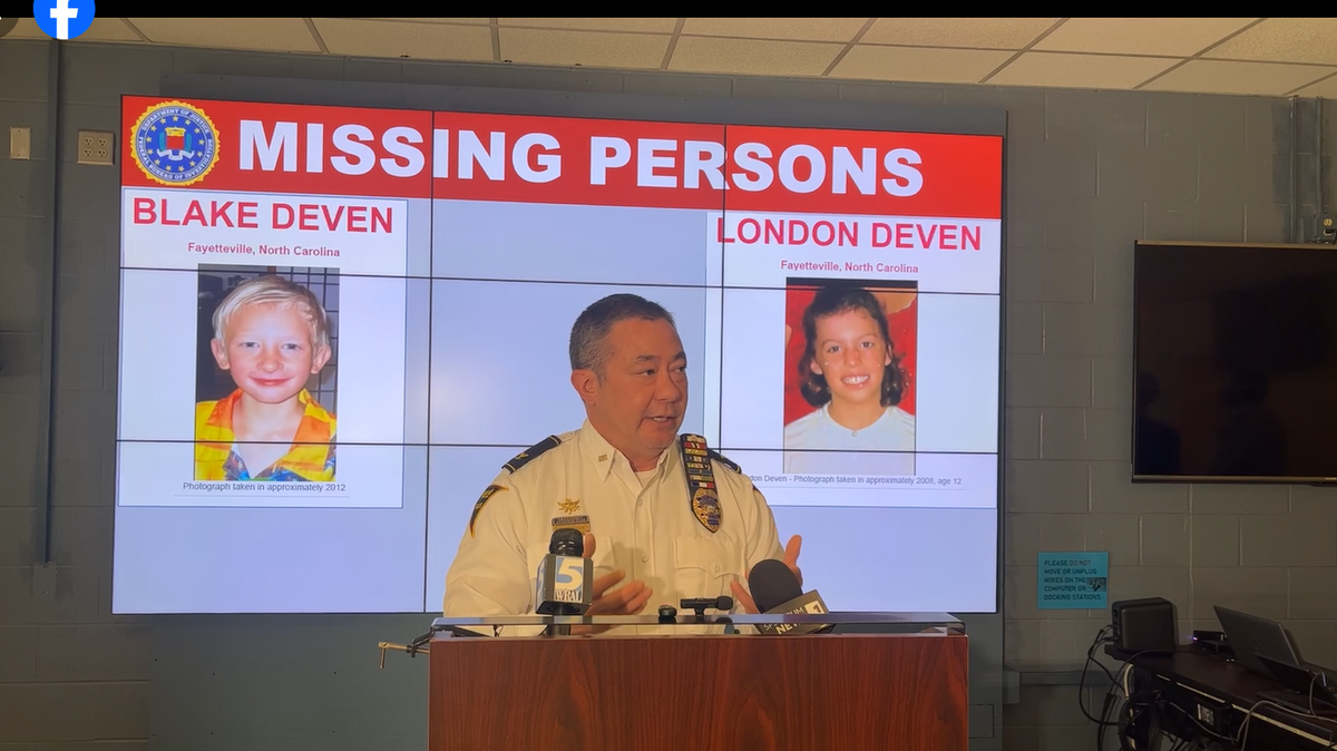 At an April 5, 2024, news conference, Fayetteville Police Chief Kemberle Braden discusses the disappearance of two members of a Fayetteville-area family, Blake Deven, 17, and London Deven, 27.