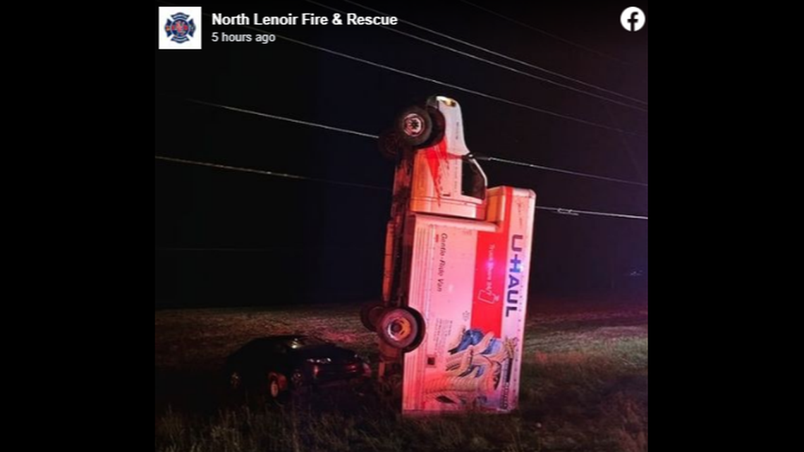 The crash happened around 2 a.m. on Friday, April 28, outside of Kinston in Lenoir County, North Carolina, and there were no injuries, according to North Lenoir Fire & Rescue.