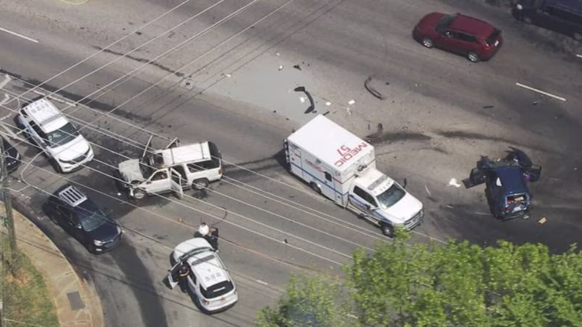 Eight people were injured after a crash along East W.T. Harris Boulevard Tuesday, April 4, 2023.