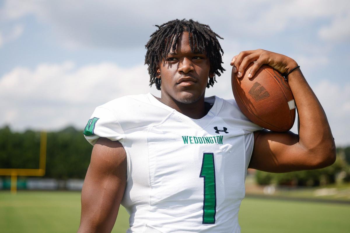Weddington defensive lineman Drew Harris poses before football practice on Tuesday, August 20, 2024. Weddington will face Providence on Thursday, Aug. 22nd at Bank of America Stadium.