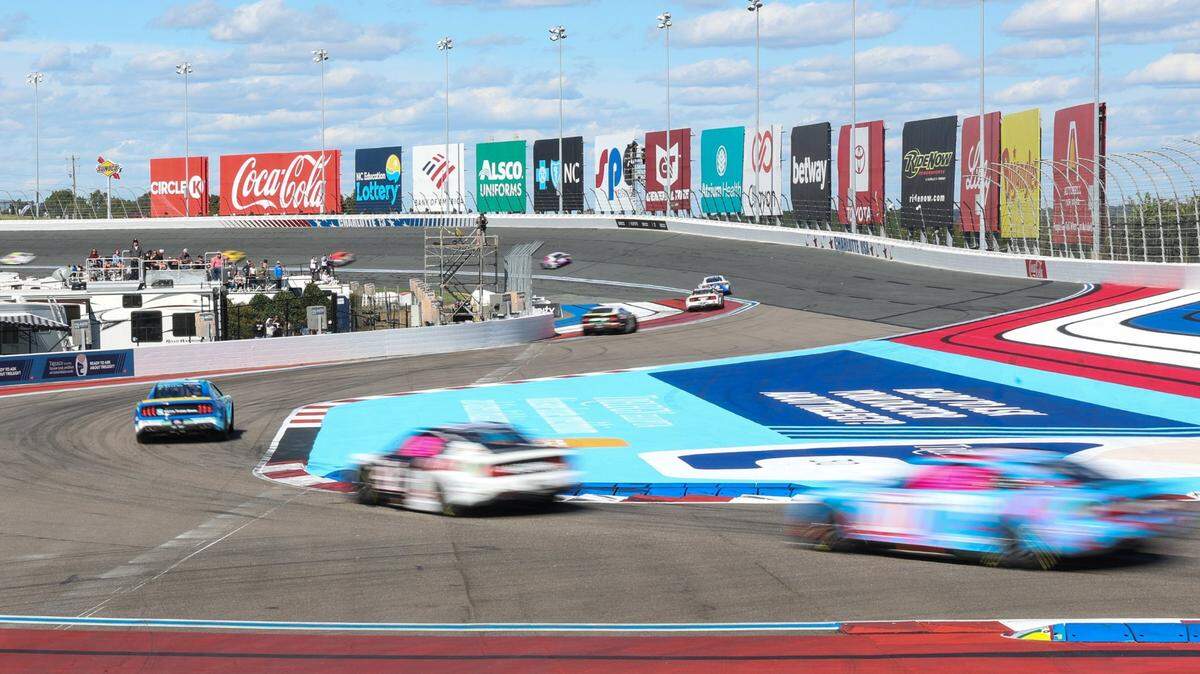 Cars fly through the Turn 11 into Turn 12 during the Bank of America 400 at the Charlotte Roval on Sunday, October 8, 2023 in Charlotte, NC.