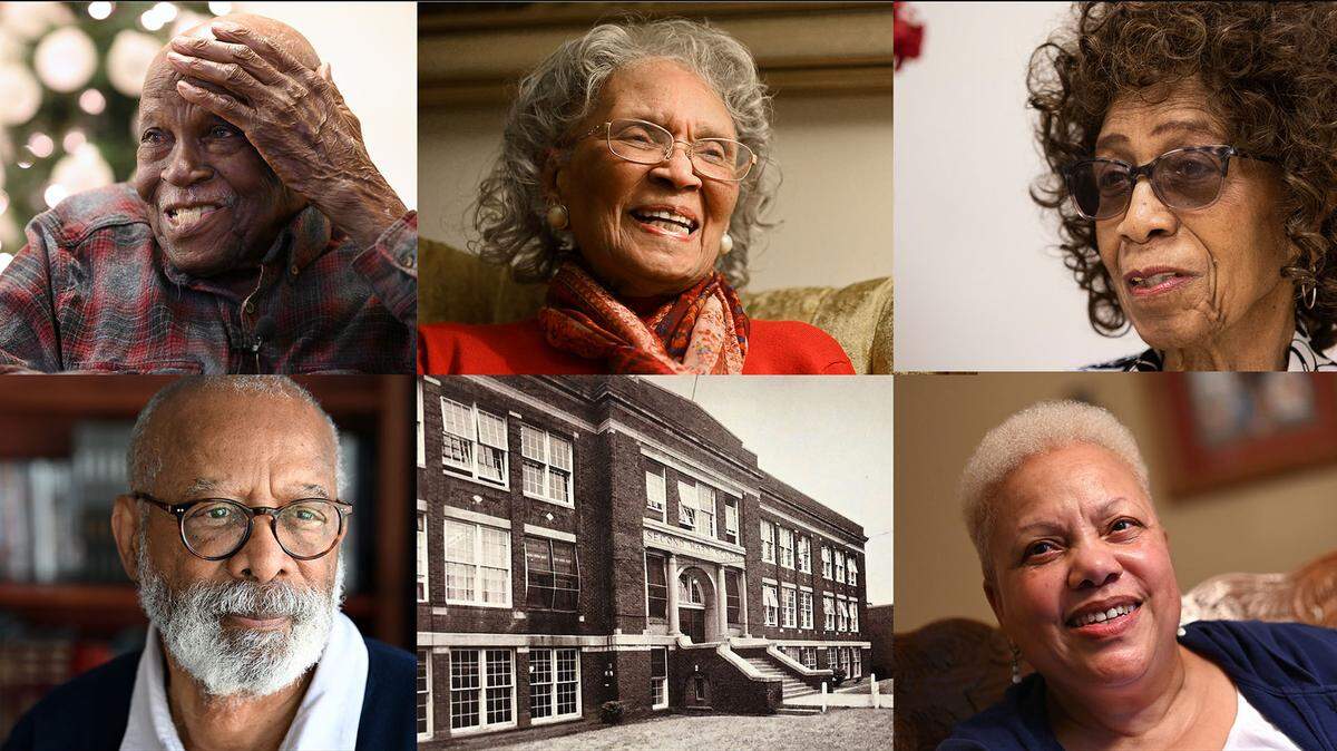 In the picture are John Allen Cuthbertson, class of ‘39 (top left); Ms. Mildred, class of ‘41 (top Center); Juanita Tolbert, Class of ‘52 (top right); Jim Coleman, class of ‘65 (bottom left); Second Ward School; and Mary Simpson Singleton, would’ve been class of ‘71 (bottom right)