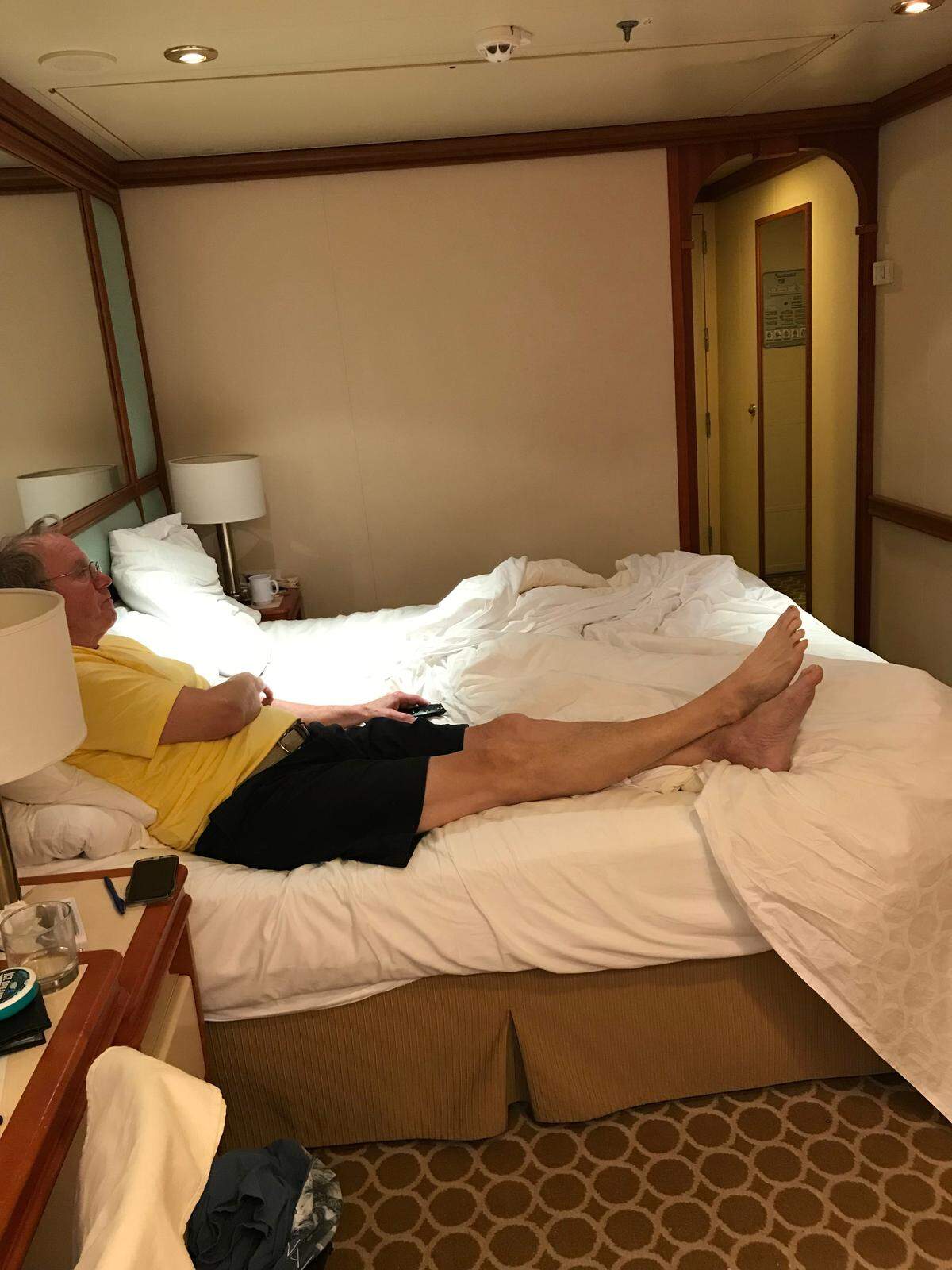 Lewis Buckler in the couple’s stateroom on board the Coral Princess.