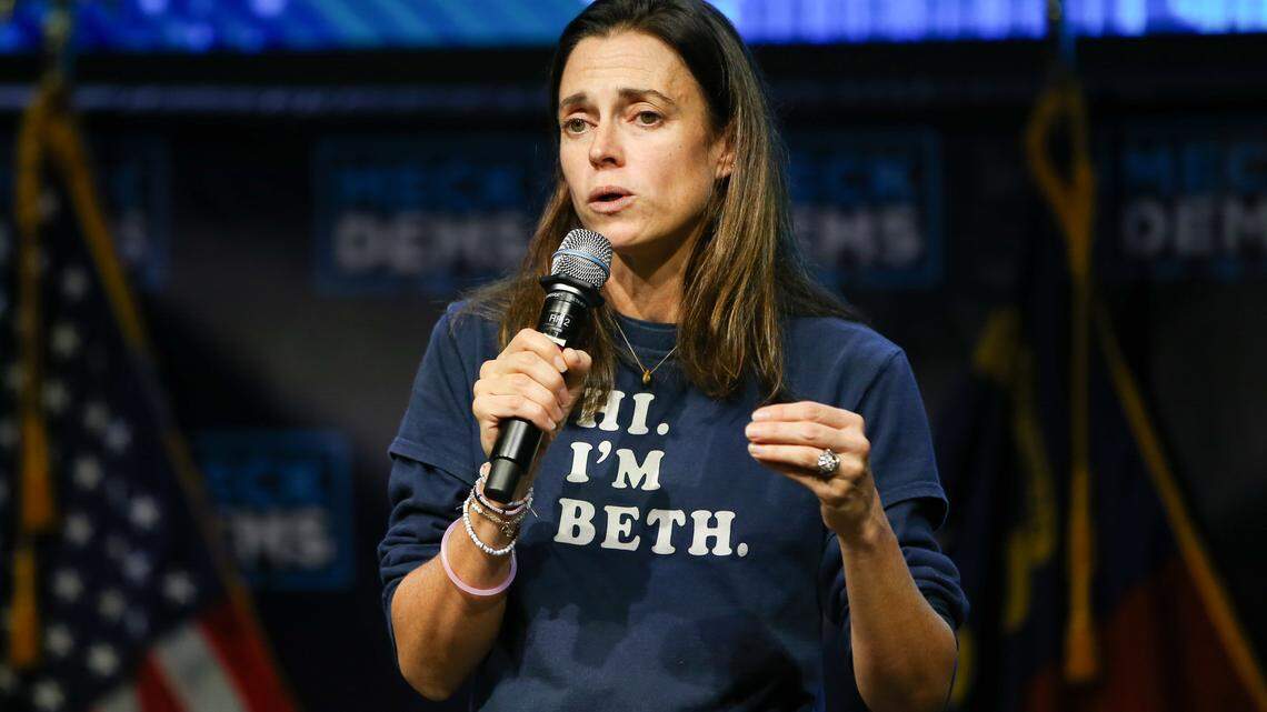 NC House District 98 candidate Beth Helfrich speaks during election night at The Revelry in Charlotte. Election night results showed Helfrich winning her north Mecklenburg legislature election.