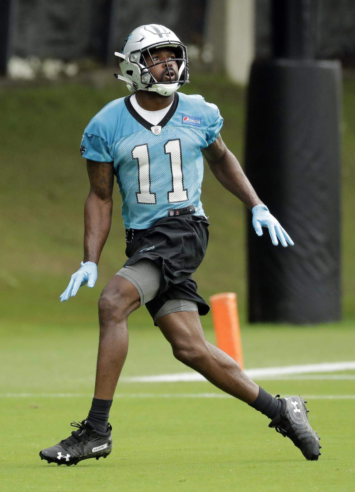 Carolina’s Torrey Smith (11) has impressed so far in training camp and looks likely to be a starter for the Panthers at wide receiver, along with No. 1 wideout Devin Funchess.