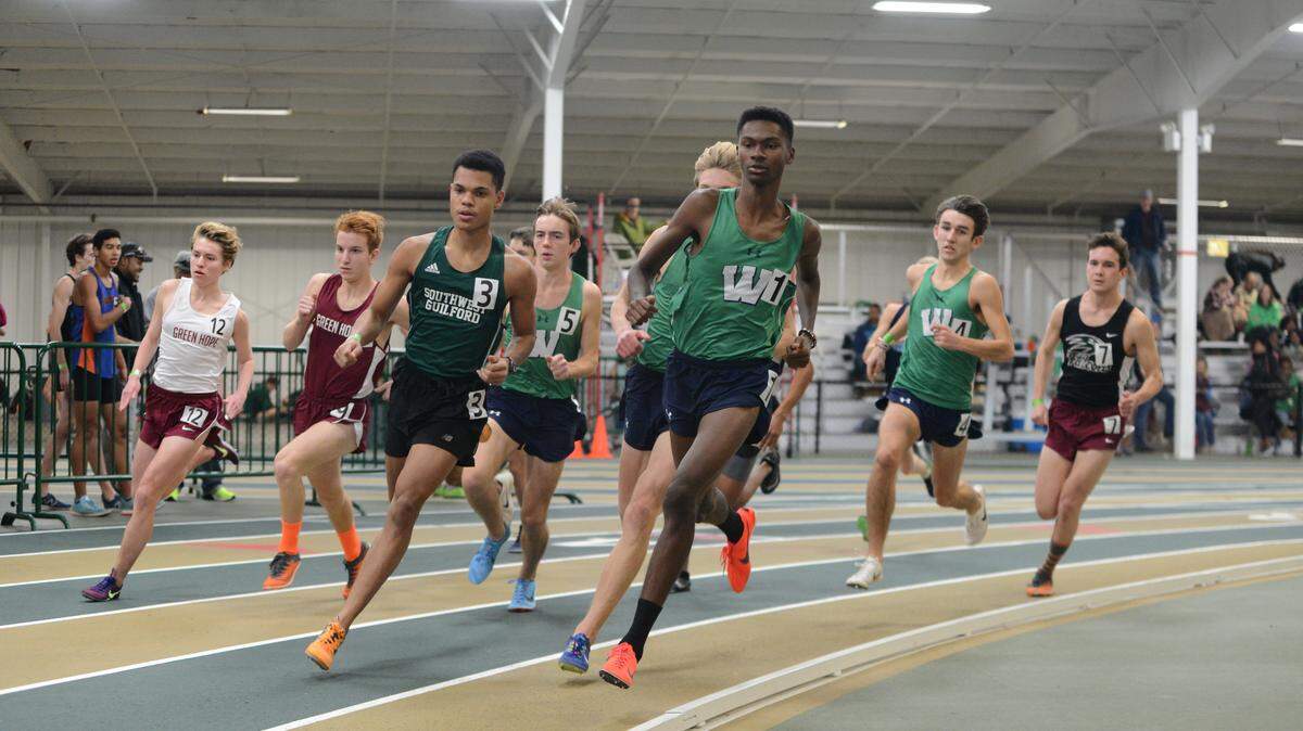 Weddington High indoor track star Kyle Durham (in front, right)