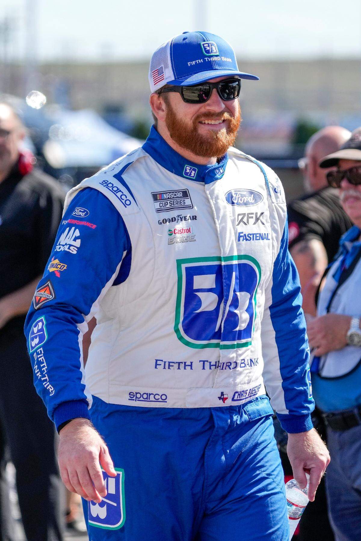 Oct 7, 2023; Concord, North Carolina, USA; NASCAR Cup Series driver Chris Buescher (17) during Cup practice and qualifying at Charlotte Motor Speedway Road Course.