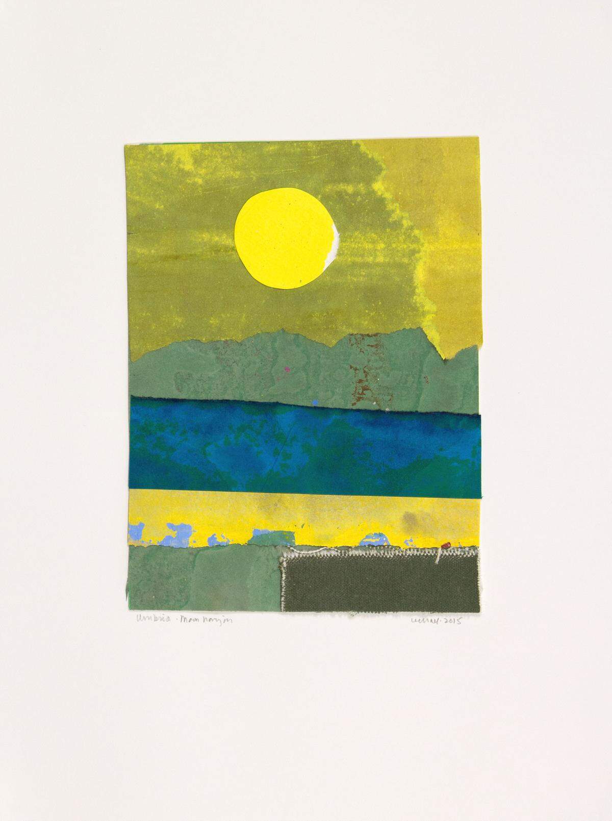 Lee Hall created this collage, “Umbria-Moon Horizon,” in 2015. She often drew inspiration from the landscapes of Greece, Rome and New England. Throughout her life she experimented in drawing, collage, oil and acrylics.