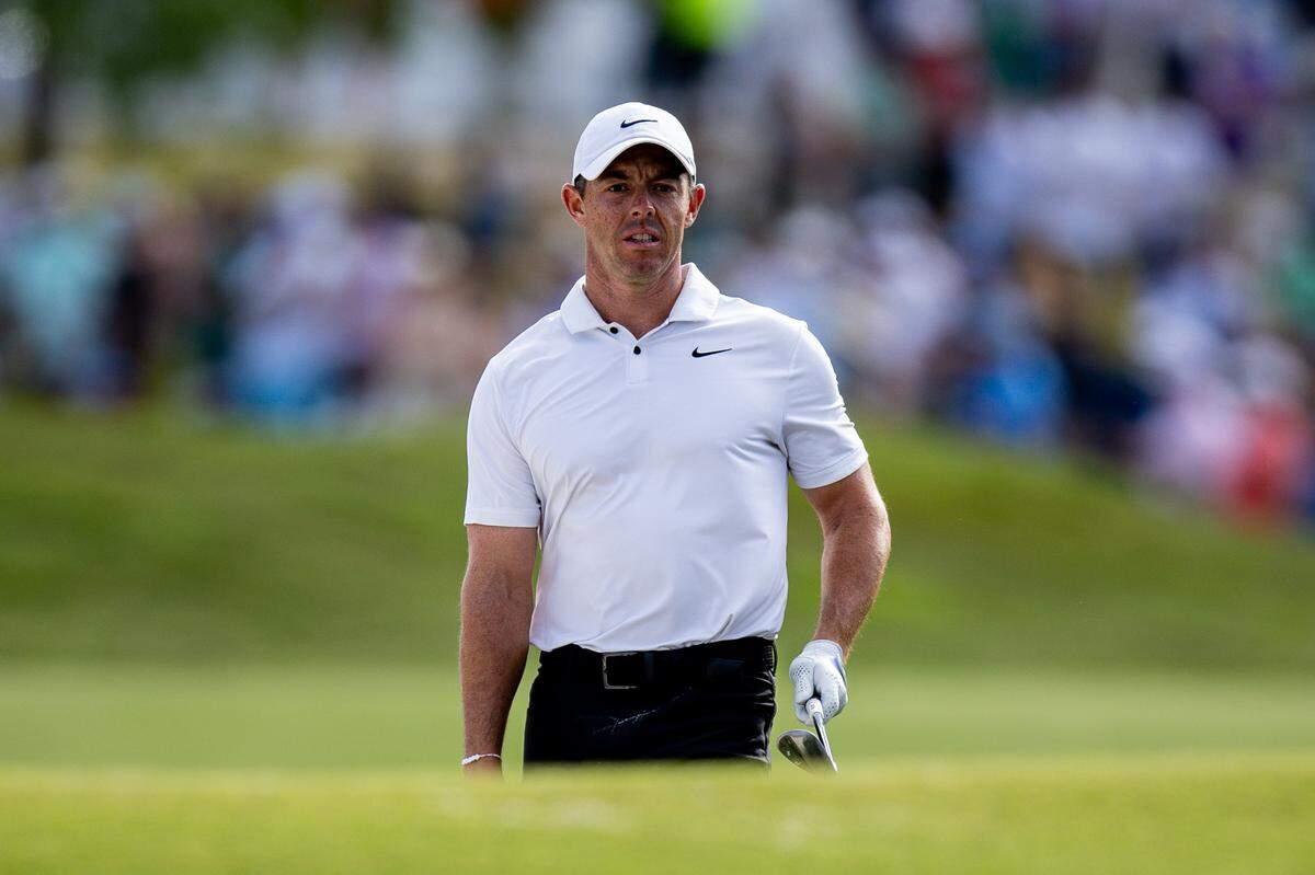 Apr 28, 2024; Avondale, Louisiana, USA; Rory McIlroy plays his shot from a bunker on the 18th hole during the final round of the Zurich Classic of New Orleans golf tournament. Mandatory Credit: Stephen Lew-USA TODAY Sports