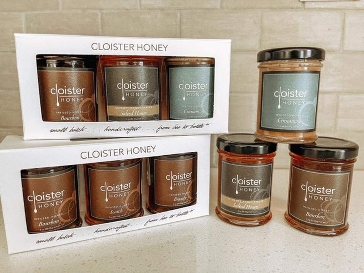Cloister Honey’s Honey Trios come with 3 ounce “taster-sized” jars.