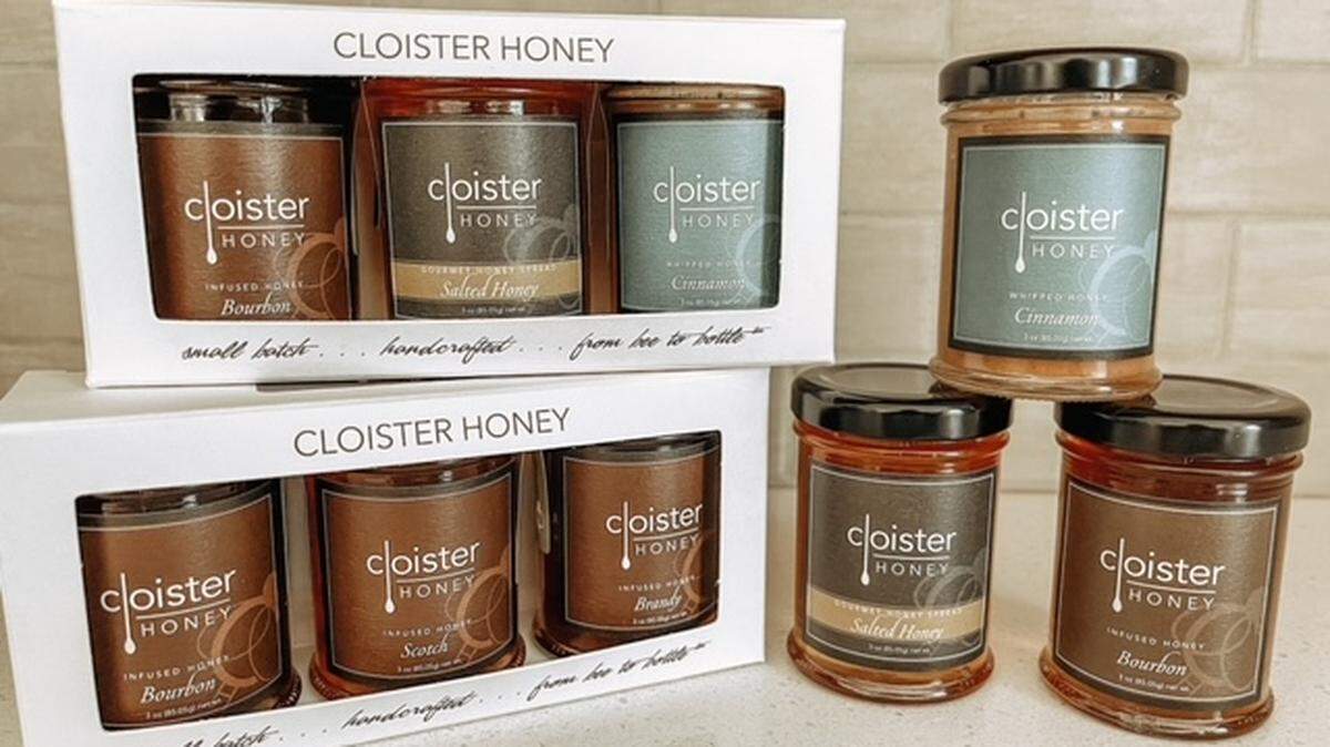 Cloister Honey’s Honey Trios come with 3 ounce “taster-sized” jars.