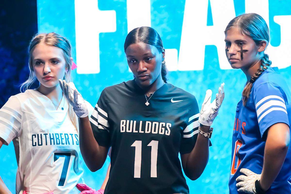 Players from several CMS girls’ flag football teams and Independence, Myers Park, Providence Day and Weddington High Schools’ football teams were invited to Bank of America Stadium by the Carolina Panthers for a special media day photo and videoshoot in June 2024
