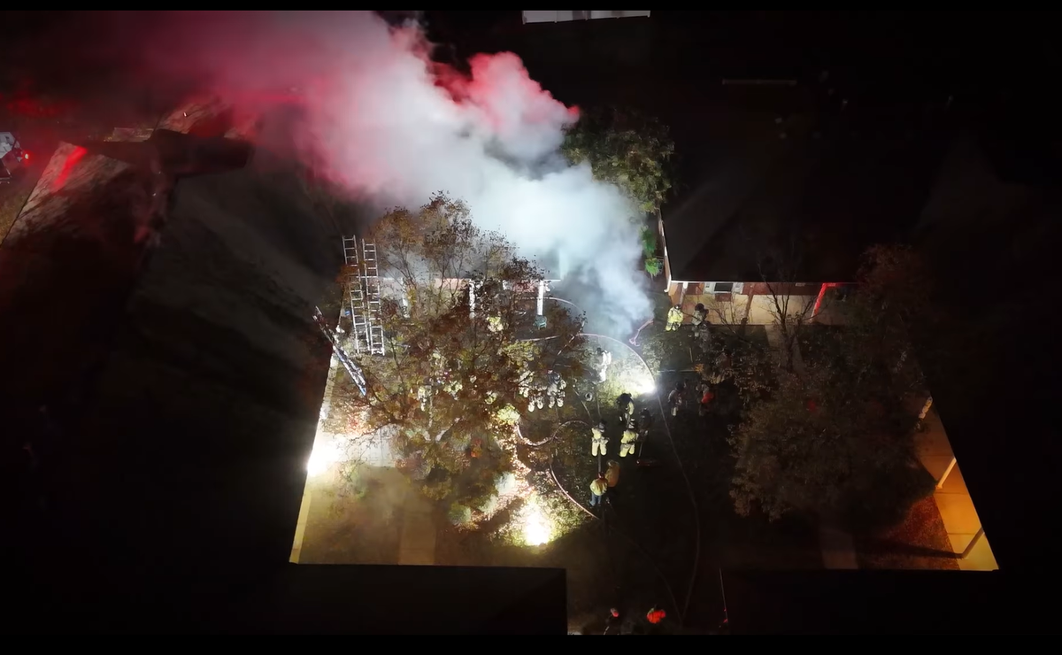 The Charlotte Fire Department shared footage of fire crews battling the fire at a north Charlotte property that they say was intentionally set early Sunday morning.