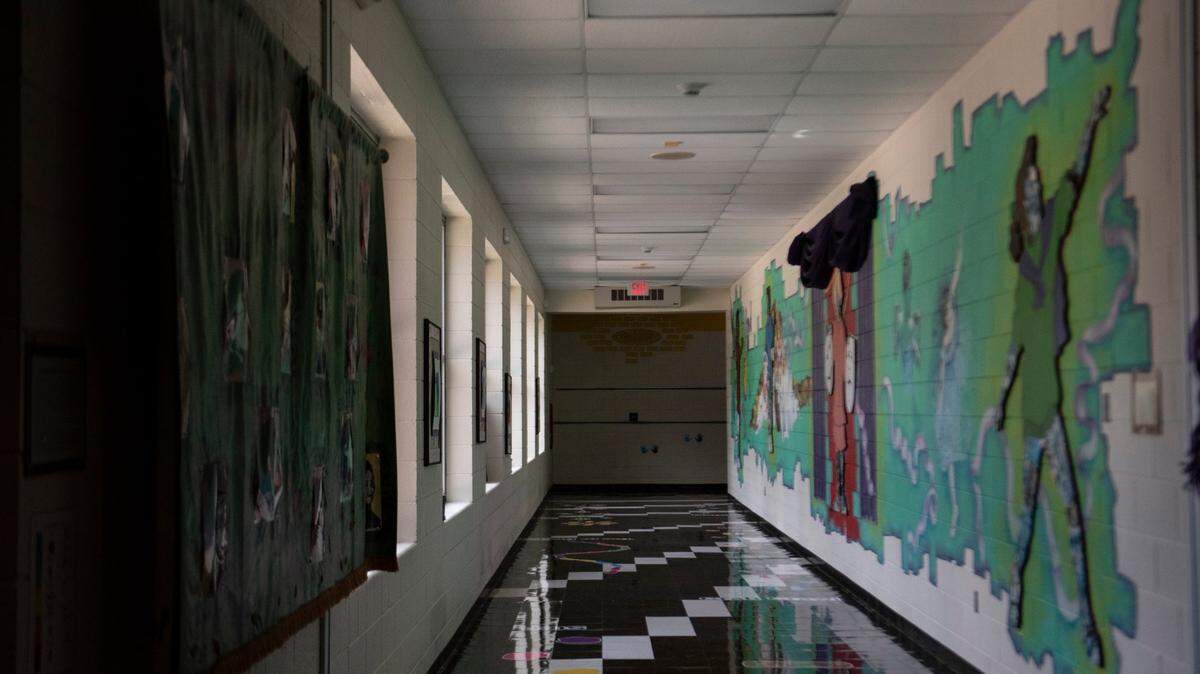 An empty hallway is seen at University Park Creative Arts Elementary School in Charlotte, on July 13, 2020.