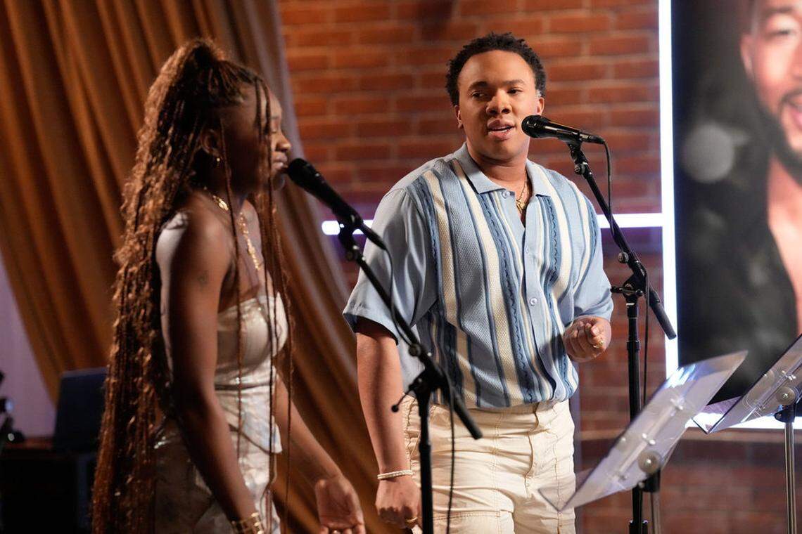 Bryson Battle and Ari Camille during the March 17 episode of “The Voice” on NBC.