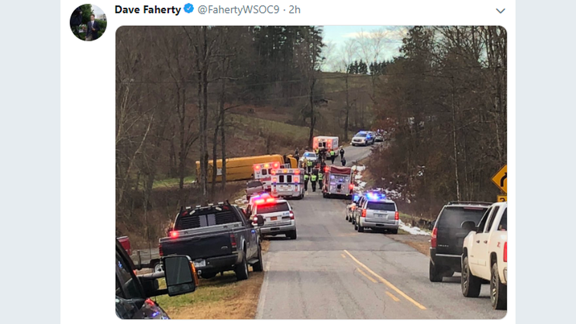 Site of bus crash in Alexander County. Screenshot, Dave Faherty tweet